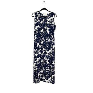 Vintage Pacific Coast Navy Blue Floral Lightweight Maxi Dress Size M Vacation